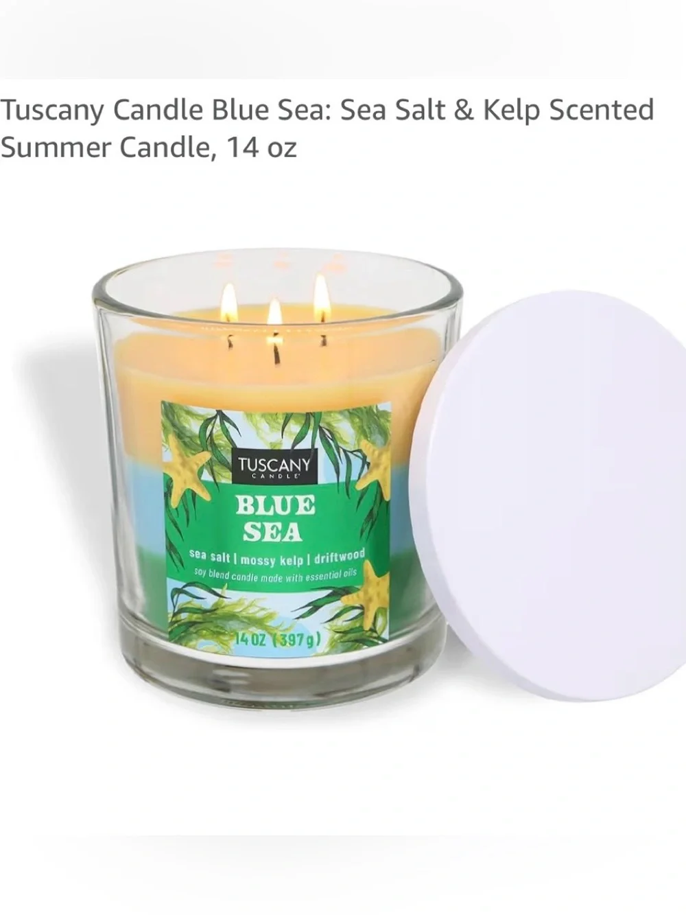 Tuscany Blue Sea 3-Wick Soy Blend Candle — Blue, Yellow, Green